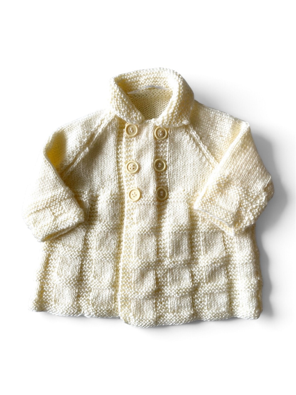 HANDMADE Sweater Cardigan Jacket Hand Knit Cream Button Vintage Dress